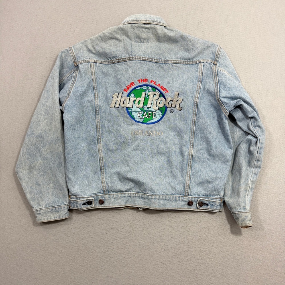 Vintage Hard Rock Cafe Denim Jacket Large Orlando Save The Planet Embroidered